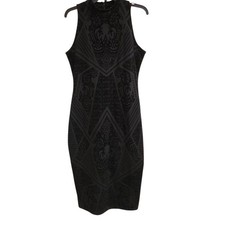 Bar III Womens Sz L Dress Black Burnout Velvet Midi Sleeveless Bodycon