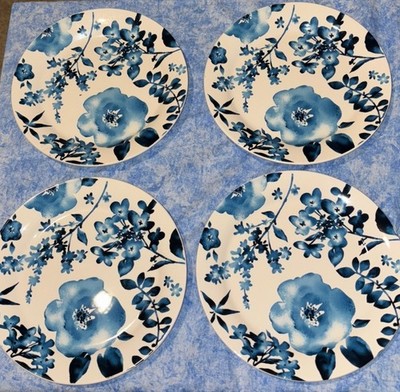 Set Of 4 Pier 1 Ironstone Azure Floral Luncheon Plates 9   Excellent Condition!