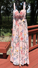 New NWT LULUS Harmonious Love Blush Floral Print Off Shoulder Maxi Dress Size S