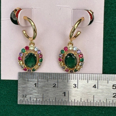 Kate Spade Gold Emerald Green Oval Crystal Rainbow Halo Huggie Drop Earrings NEW
