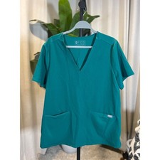 FIGS Technical Collection V-Neck Scrub Top XL Teal Green Short Sleeve Pockets