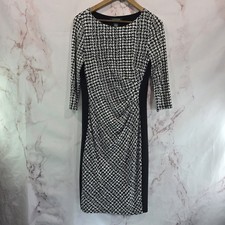 Lauren Ralph Lauren Dress Womens 10 Medium Black White Ruched Houndstooth