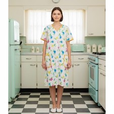 Vintage Floral Dress M/L Multicolor House Patio Kaftan Bright Dopamine Retro