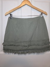 Lulus Mini Skirt Olive Green Fringe Boho Festival M Cowgirl Western Hippie