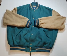Holloway The Original Varsity Letterman USA 75% Wool Large Jacket Coat Green Tan