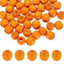 200Pcs Wooden Loose Beads, Colored Round Pony Wood Beads for Crafts, Orange