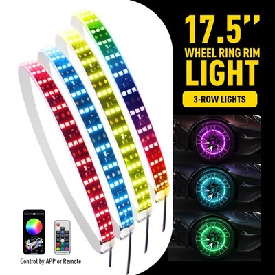 4x RGB Ring 17.5'' Wheel Lights LED Lights Fit Truck Car Rim Light Bluetooth APP