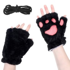 2PCS Bear Furry Paw Fingerless Cat Mittens, Cat Paws Gloves, Cats Costume Acc...