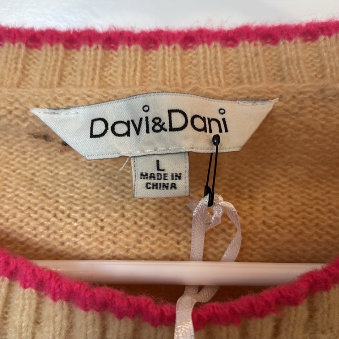 Davi & Dani Colorful Fringe Sweater Womens Size L Wide Sleeve Comfy Tight Knit