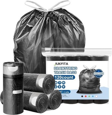 Small Trash Bags Drawstring 120 Count, Extra Strong 4 Gallon Garbage Bags, Un...