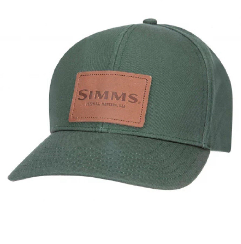 Simms Leather Patch Cap Hat Green OSFM Fishing Ou… - image 1