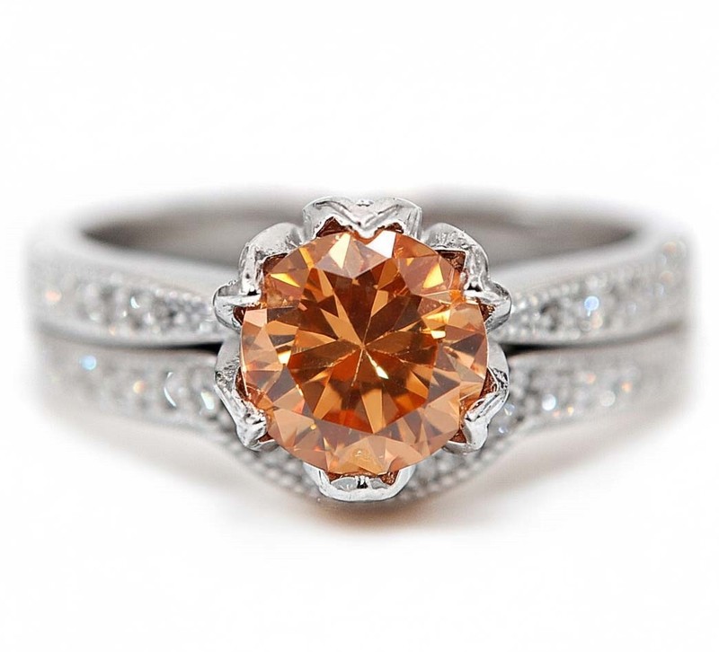 2 Rings In One 1CT  Padparadscha 925 Sterling Silver Ring Sz 7 MM5-1