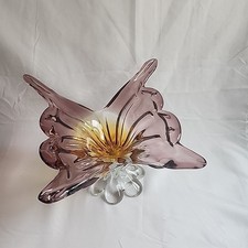 Davco Silver Handblown Glass Butterfly Dish Amethyst Amber Candy Dish Bowl