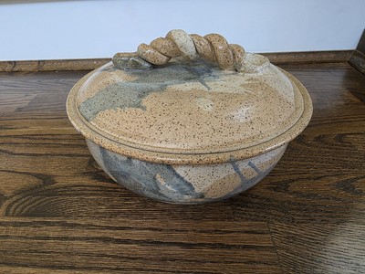 Handmade Studio Pottery Covered Casserole Dish Signed ''Stanbela''   Unique Glazed