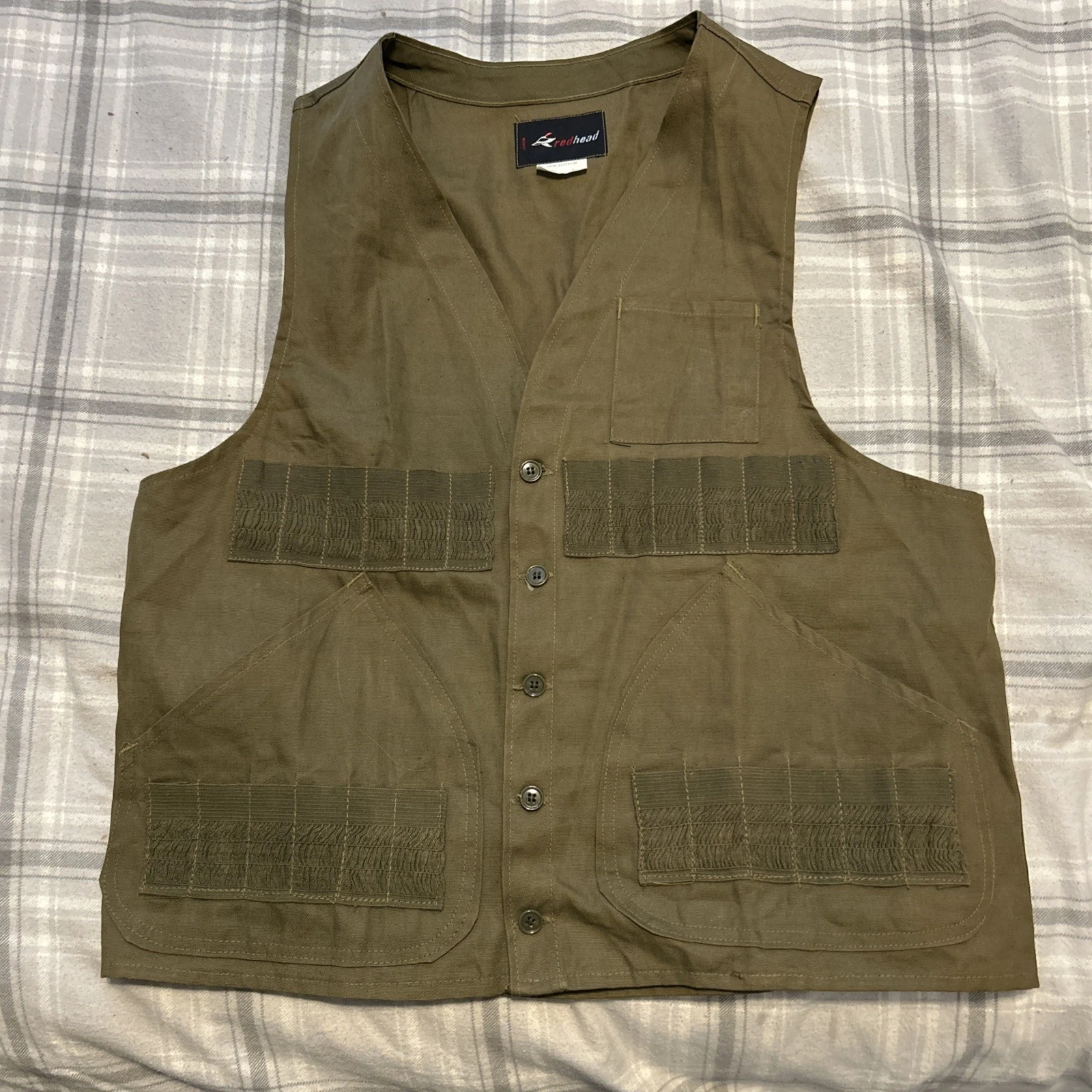 Vintage (1970s?) Red Head Hunting Fishing Vest Olive Green Canvas Shell Pockets
Opens in a new windo