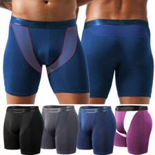 1/2PC Mens Long Leg Boxers Shorts Anti Chafing Bamboo Underwear Soft Trunks 