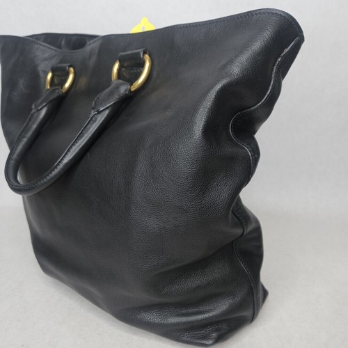 Prada Black Soft Calf Leather Tote Shopping Bag Purse with Shoulder Strap - Picture 6 of 20