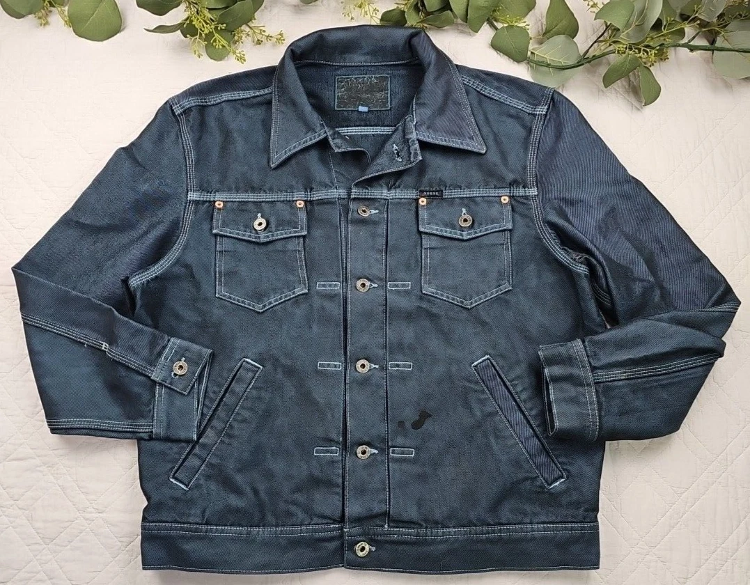 VTG Guess U.S.A. Men's Denim Dark Blue Button Jacket Size M Made in USA