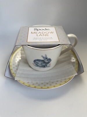 NEW Spode MEADOW LANE Bunny with Yellow Band Cup and Saucer Set 7 OZ