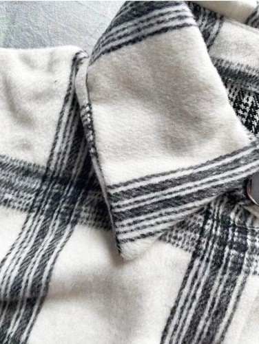 New Oversized Striped Plaid Flannel Button Up Shacket Jacket Large Black White - Picture 6 of 10