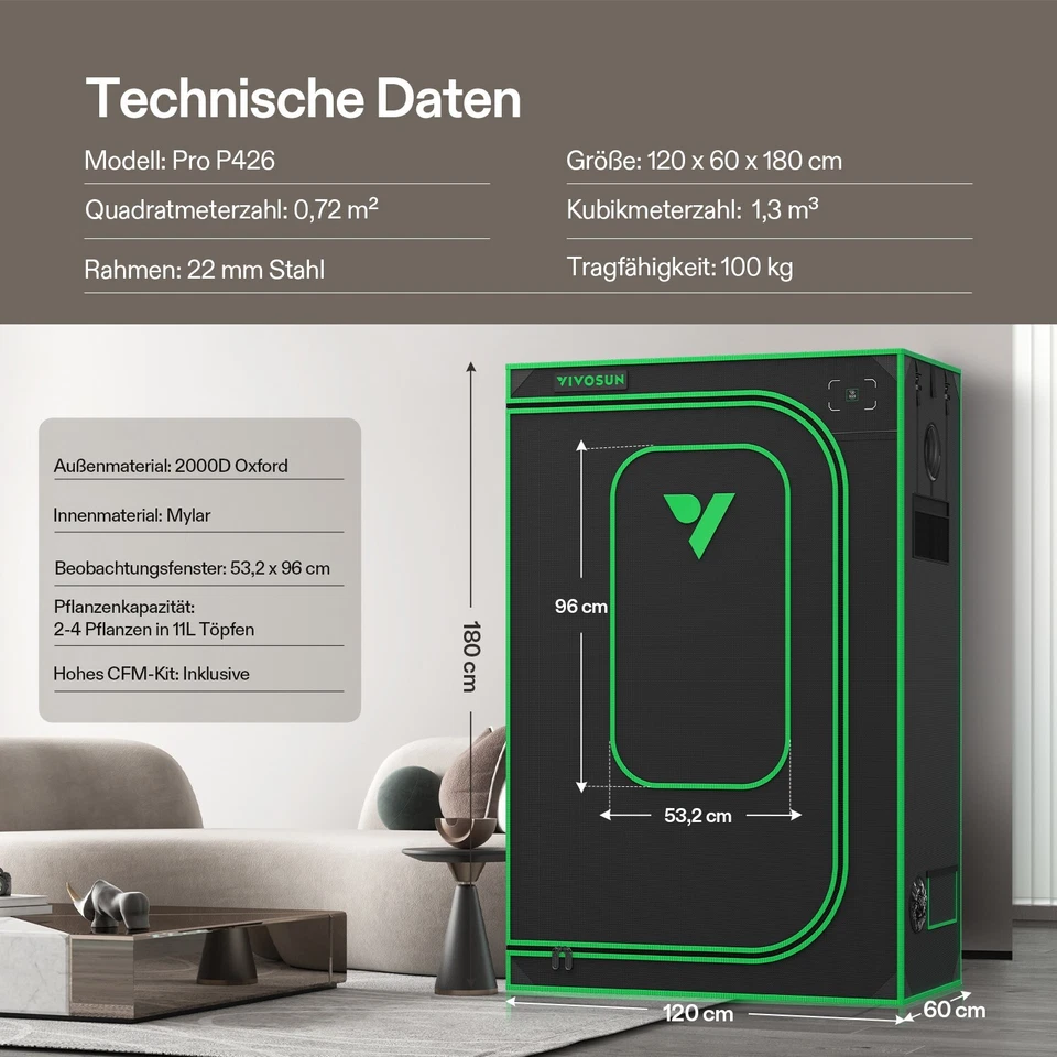 VIVOSUN P426 Pro Growzelt 2000D Pflanzenzelt 120x60x180cm,100% Reflektierend - Bild 2 von 4