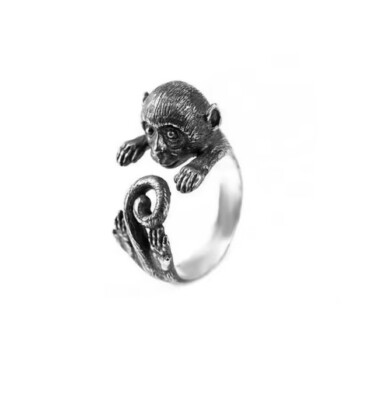 Verstellbarer Affe Ring versilbert Tier Wickel Band Einheitsgröße Geschenk