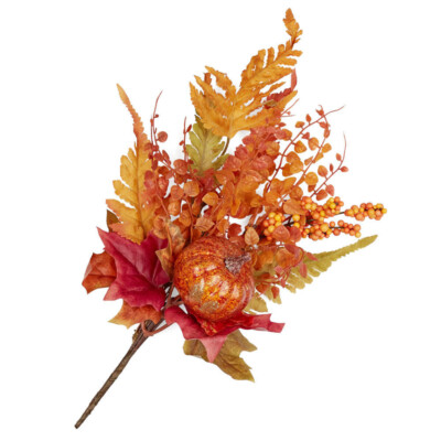 Group of 4 Shimmering 15'' Autumn Artificial Leaf and Pumpkin Sprays