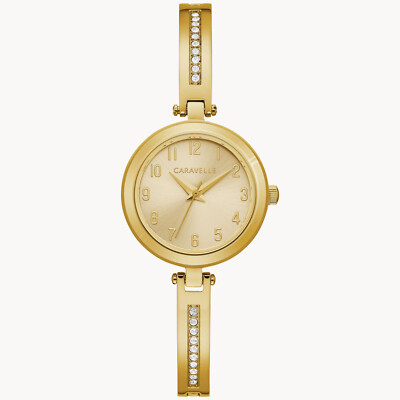 Caravelle  Bulova Women's Watch Champagne Dial  Bangle Crystal Bracelet 44X100A