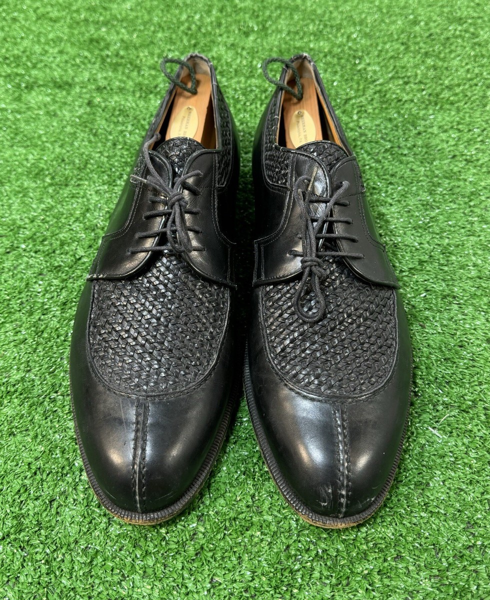 Santoni Black Leather Weave Derby Designer Dress Shoes Made  display picture 3