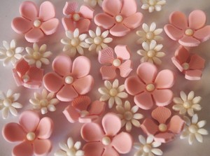 Soft Pink White Edible Flowers Cupcake Topper Wedding Birthday