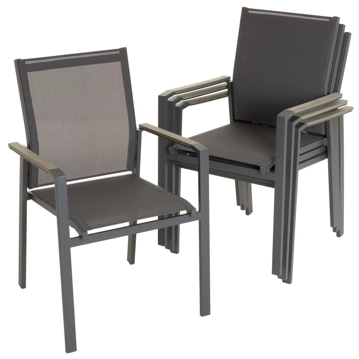 Juego de 4 sillas de jardín silla apilable silla de terraza silla de playa antracita aluminio Teslin