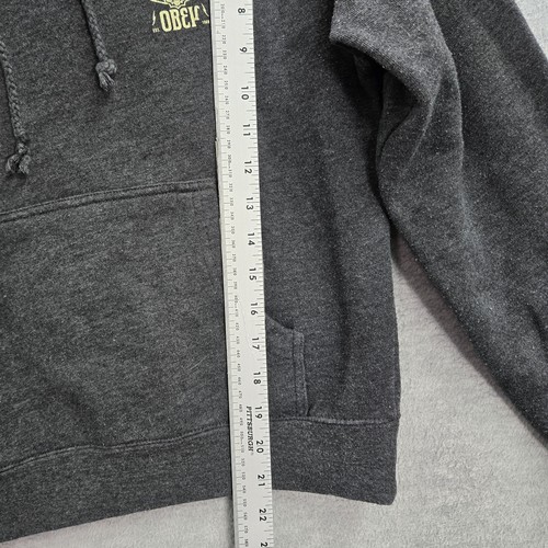 Obey Women Hoodie S Gray Graphic Print Fleece Make Art Not War Logo Pullover - Picture 7 of 10