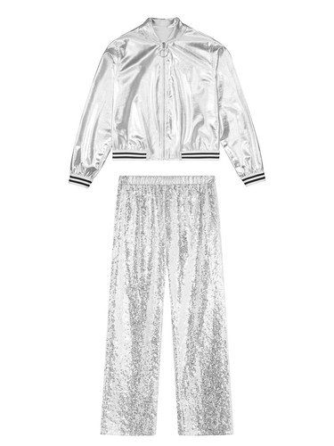 Girls Dancewear Party Tracksuit Metallic Outfits Stage Performance Jackets Top - Picture 7 of 63
