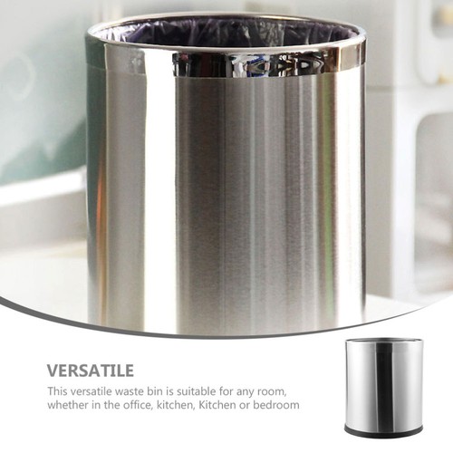 Stainless Steel Waste Bin Paper Trash Can Office Basket for Kitchen Wastebasket - Picture 7 of 12