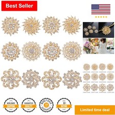 Rhinestone Flower Brooch Pin Set - DIY Bridal Wedding Party Bouquet Kit - 12pcs