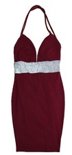 Windsor Wine Red Dress Burgundy Rhinestone Waist Strappy Halter Backless Elastic
