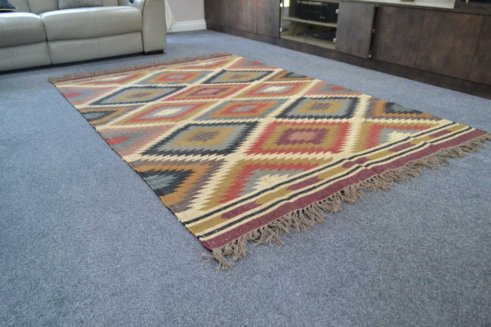 Wool Rug Natural Area Rectangle Turkish Rug Multicolor Jute Kilim ...