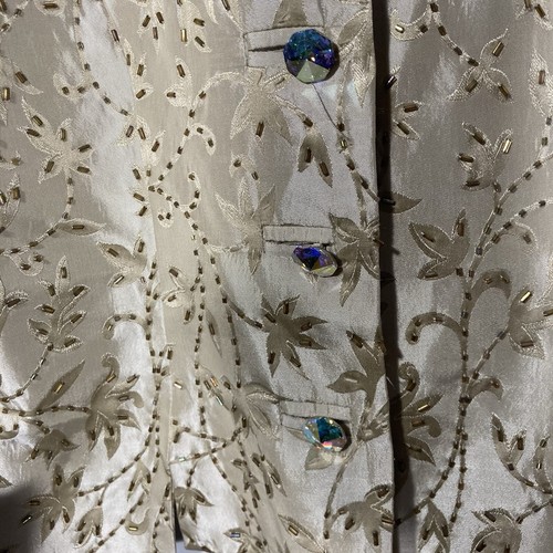 JS COLLECTIONS light gold floral embroidery seed beads satin button up jacket 10 - Picture 4 of 15
