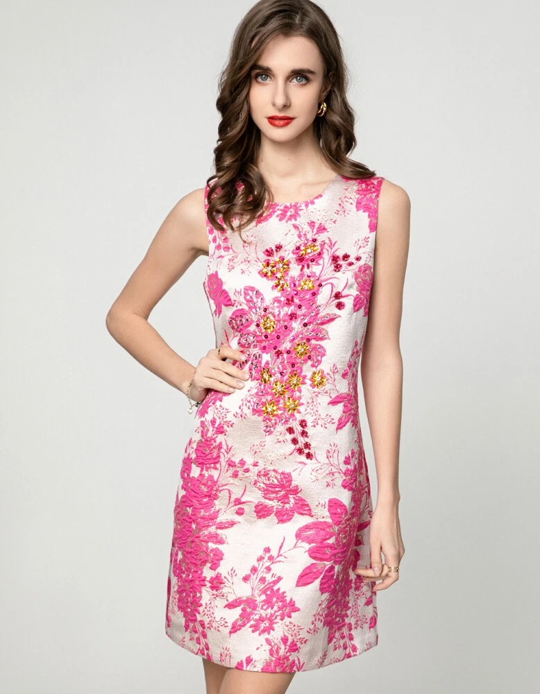 VETEMENTS Abito gilet corto senza maniche con stampa jacquard perline fatto a mano Occidente