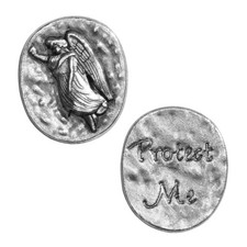 Religious Silver Tone Guardian Angel Protect Me Medal Pocket Token Prayer Coin