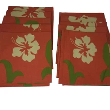 Crate & Barrel Floral Napkins Set Of 10 Orange Green 18" Cotton Passion Flower