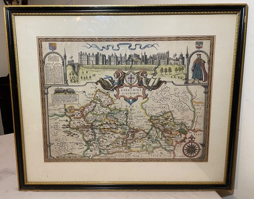 Rare Original antique hand colored European Map Berkshire 1611 John Speed 2sided