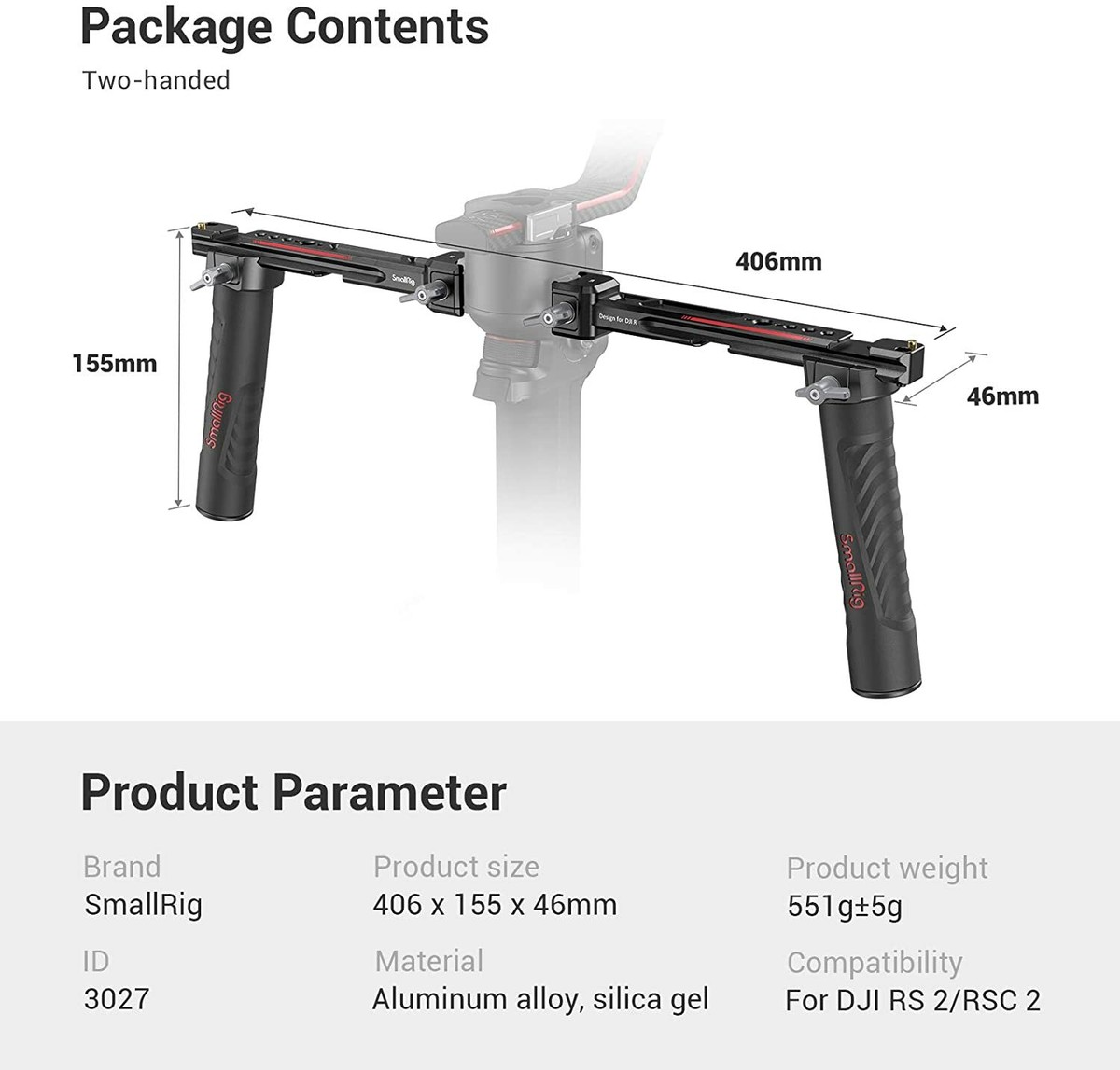Smallrig DJI対応 デュアルハンドグリップ 3027 SmallRig Handle Dual Handgrip for DJI RS 3 Pro /RS 3 / RS 2 /RSC 2