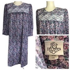 Vintage Y2K 80s Prairie Dress Size 18 Floral Lace Romantic Fairy Modest USA made