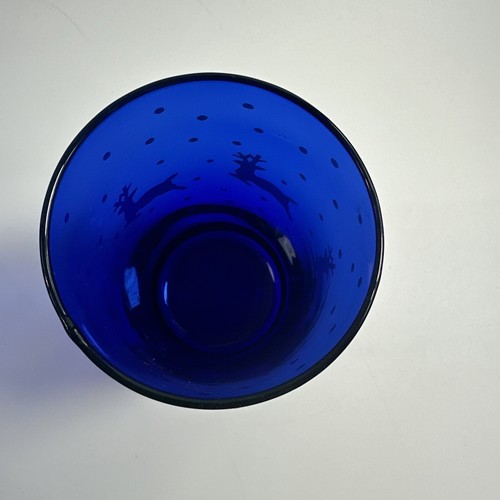 12 Libbey Cobalt Blue Christmas Reindeer & Polka Dot Glasses 16oz vtg - Picture 4 of 24