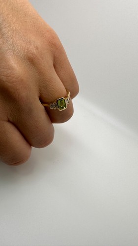 9CT YELLOW GOLD EMERALD CU PERIDOT AND DIAMONDS RING 0.83CT GG310 - Picture 18 of 22
