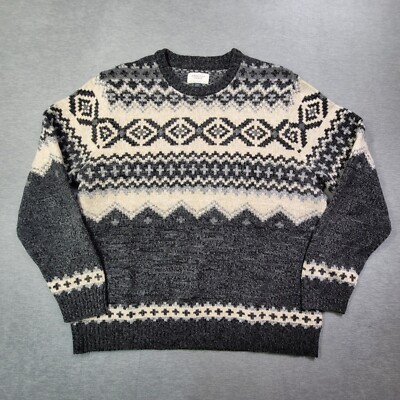 American Eagle Sweater Mens XL Gray Beige Aztec Geometric Crew Neck Thick