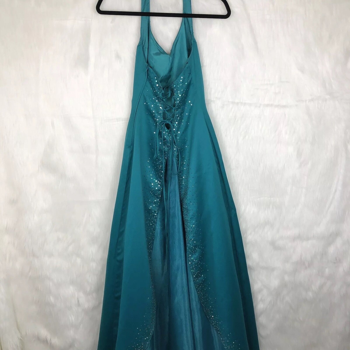 white christmas dresses Wedtrend Women Sky Blue Prom Dress A-Line Spaghetti Straps Lace Leaf Tulle Evening  Dresses With Slit – WEDTREND main image 0
