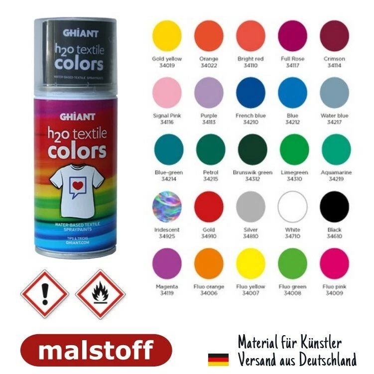 H2O Stoff Textil Farbspray, 150 ml von Ghiant, Farbe frei wählbar Malstoff