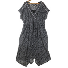 Ellos Dress Womens 20 Black White Shear Full Lining V Neck Elastic Waist Stretch